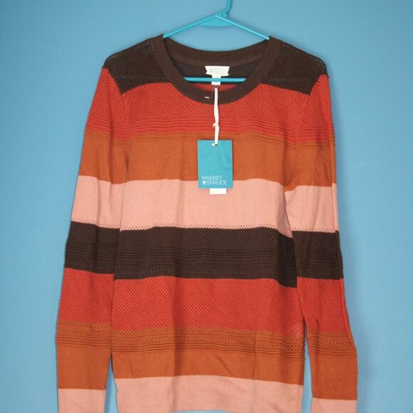 NWT Market & Spruce Stitch Fix Pink & Brown Rowan Textured Cotton Blend Sweater - Picture 2 of 13